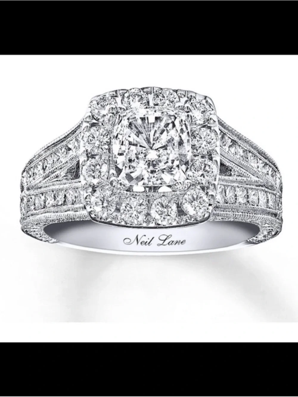 Neil Lane White Gold Cushion Halo Diamond Ring